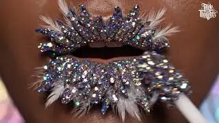 Closeup Feather Class-Ring Lipstick 💄💍 | Beautiful Lips with Heavy Sparkle & Soft ASMR