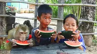 Abii Reaksmey and SokYaa Have Watermelon Eating Contest SO FUNNY