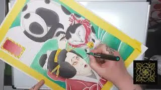 Lady & Cat  'Neo Edo Japanese Style' - Markers on Bristol