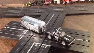 JL Ford Failane Aurora T-Jet Chassis with Chrome Airstream Trailer