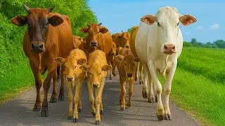 Cowherd Leads Cows to the Rice Field and Cows Run to the Pen &ndash; (ASMR) Funny Cow Sounds