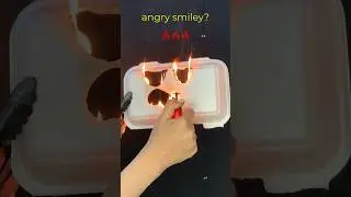 Styrofoam Container VS Lighter | Fire Drawing | Angry Smiley 😖 🔥 #lighter #creative