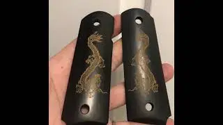 Laser etching dragons on 1911 Buffalo horn grips #1911grips