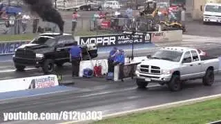 Two Built 5.9 Cummins Diesel Trucks Drag Race