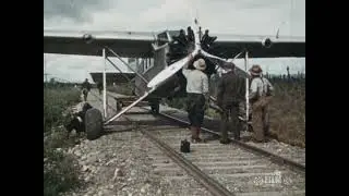 Hamilton Metalplane takes off from railroad tracks