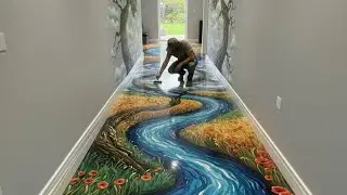 Stunning epoxy river stone floor home transform #diy #epoxy #homedecor 