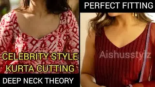 Celebrity style Deep neck kurta cutting ✅💯Perfect fitting kurta🤯😱Festival ideas for kurta😱#tailoring