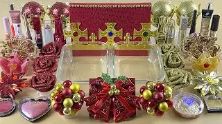 RED vs GOLD SLIME | Mixing makeup and glitter into Clear Slime | Satisfying Slime Videos 1080p