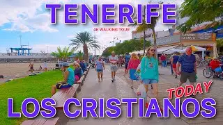 TENERIFE WALKING TOUR of LOS CRISTIANOS | Beautiful coastal promenade, Vibe and Weather Tour 4K