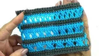 Варианты ажурного узора с вытянутыми петлями   Variants of an openwork pattern