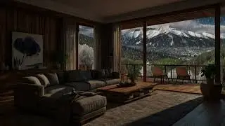 Snowy Day in a Mountain Cabin | Peaceful Winter Ambience with Snowfall Sounds