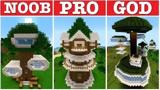 Minecraft NOOB vs PRO vs GOD: Tree House Build Challenge in Minecraft / Animation