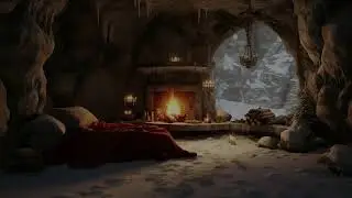 Warm Cave Ambience | Crackling Fireplace & Blizzard Sounds for Restful Nights
