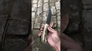 Custom made Damascus hunting knife with leather sheath / camping / hunting / handmade/hunting knife