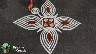 Easy Padi Kolam Design with 5x1 dots | Creative Rangoli | Padi Kolam Muggulu | Rangoli Kolam