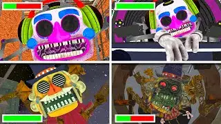 All BIG TOP vs MUSIC MAN Scenes With HEALTHBARS in BRIGHT Mode - FNAF Secret of The Mimic