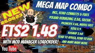 ETS2 1.48 MEGA MAP COMBO with Mod Manager, Promods 2.66, Roex 3.9, Rusmap 2.48, Poland Rebuilding...