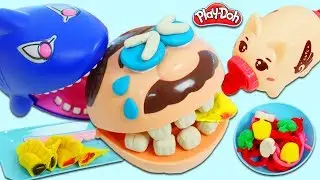 Toy Shark Steals Mr. Play Doh Head's Play Dough Spaghetti & Dumplings!