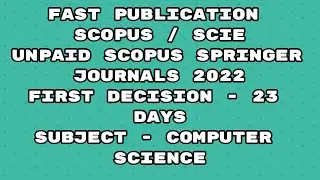 Fast Publication unpaid scopus indexed / Scie Journal | Fast publication 2022 Springer journal