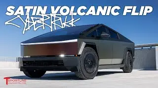 Chameleon of Colors in the Sun!  Tesla Cybertruck wrapped in 3M Satin Flip Volcanic Flare & 20