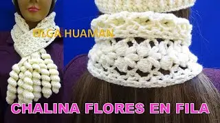 Chalina Corbata en punto flores en fila paso a paso