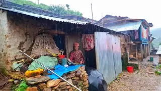 Real Nepali Mountain village life | Daily Activities of Rural village into Rainfall | Primitive life
