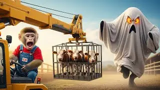 Monkey CO Drives the Crane to Rescue the Cow from the Spooky Ghost on Halloween 🐒🐮| CO MONKEY TEAM