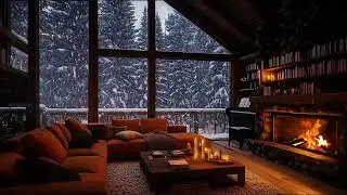 Warm Cozy Room with Fireplace Crackles & Relaxing Piano | Perfect Holiday Ambience for Sleep & Focus