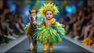 Glamour & Wild Beauty | Babies in Feathered Gem Dresses Walk with Animals