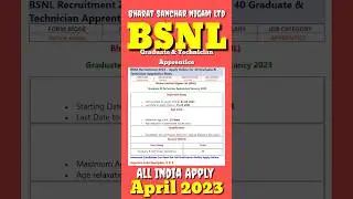 BSNL Recruitment 2023 &ndash; Apply Online for 40 Graduate & Technician Apprentice Posts#shorts #vacancy👍👍