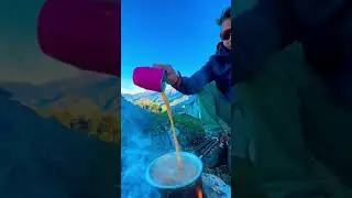 Making tea outdoor. Camping in Himachal Pradesh.