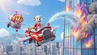 Marshall and Skye Team Up for a Daring Mid-Air Firefighting Mission in the City - Paw Patrol