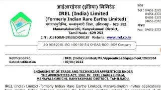 IREL Recruitment 2022 | IREL Apprentice 2022 | Indian Rare Earth Limited Apprentice 2022 | IREL 2022
