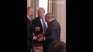 MOMENT: Leaders of Armenia and Azerbaijan shake hands as they join Trump, sign agreement