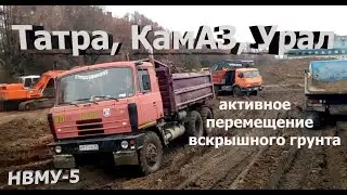 Татра, КамАЗ, Урал активно перемещают вскрышной грунт. НВМУ-5.