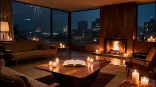 NYC Loft 🌧️ Rainy Night Fireplace ASMR | Cozy City Ambience for Sleep, Study & Relax