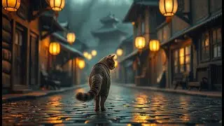 Samurai Cat in the Rain (Melancholic)