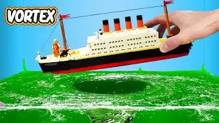 Testing LEGO TITANIC Boats in giant vortex water - Lego Dam Breach Experiment - Tsunami - Sinkhole