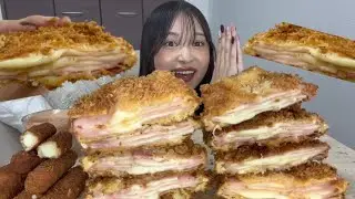 【ASMR】チーズミルフィーユハムカツとチーズスティックでチーズに溺れてみた🧀【MUKBANG】