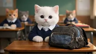 Poor White Cat Baby&rsquo;s First Day at School | Emotional Cat Story 🐾🎒