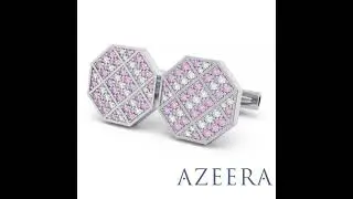 Custom Astakona Gemstone Pink Tourmaline Cufflinks with Diamond in 14k White Gold