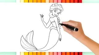 Elsa the Little Mermaid Drawing, Coloring Pages | Let's Draw Frozen