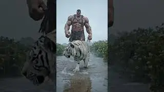 WHITE TIGER WALK WITH A BIG GIANT IN THE RIVER