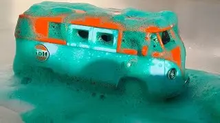 Abondoned muddy 🚌VW T1 bus rescue🤮 satisfying restoration and tow #asmrcleaning 
