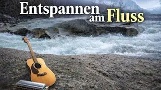 Entspannen am Fluss 🌧️ Sanfter Regen, Sandplatten & ruhige Gitarren- & Mundharmonika-Musik