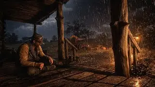 Arthur's Lonely Moment Under a Wooden Roof Porch During Heavy Thunderstorm | RDR2 ASMR