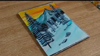 Painting a Stunning Winter Mountain Landscape | Sunset Sky & Snowy Pines Tutorial/Easy Art ideas 