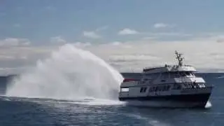 Video of Star Lines water jet rooster tail created by the Hydro-Jet ferry to Mackinac Island