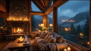 Cozy Rainy Cabin Fireplace 24/7 🌧️🔥 | Mountain Rain Sounds | Warm Indoor Ambience
