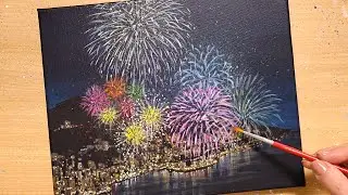 アクリル絵の具で【花火大会】を描く方法/初心者のための簡単なアクリル画/Step by step